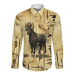 Apis Long Sleeve Button Shirt Ancient Egyptian Papyrus Map, Egyptian Crown Bull Illustration - African Pride