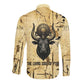 Apis Long Sleeve Button Shirt Ancient Egyptian Papyrus Map, Egyptian Crown Bull Illustration - African Pride