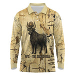 Apis Long Sleeve Polo Shirt Ancient Egyptian Papyrus Map, Egyptian Crown Bull Illustration - African Pride