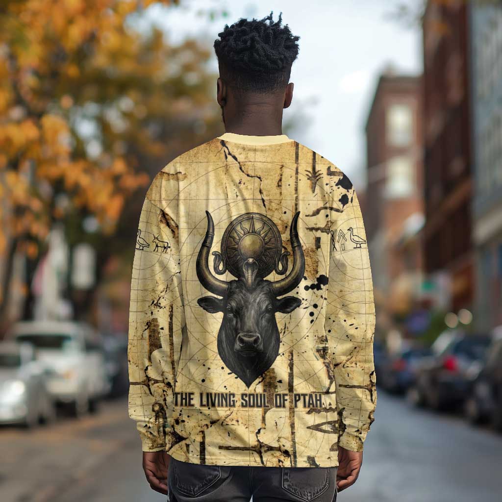 Apis Long Sleeve Shirt Ancient Egyptian Papyrus Map, Egyptian Crown Bull Illustration - African Pride