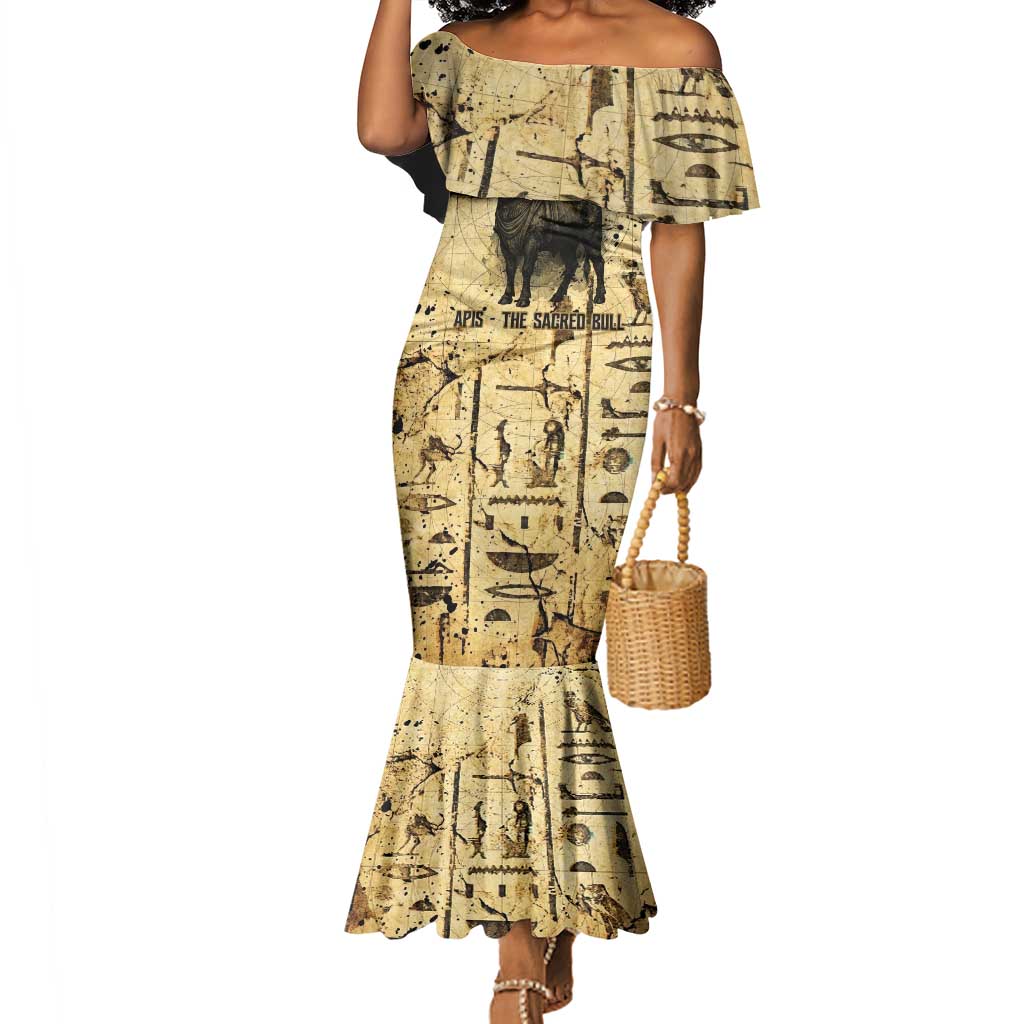 Apis Mermaid Dress Ancient Egyptian Papyrus Map, Egyptian Crown Bull Illustration - African Pride