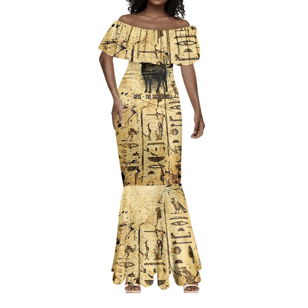 Apis Mermaid Dress Ancient Egyptian Papyrus Map, Egyptian Crown Bull Illustration - African Pride