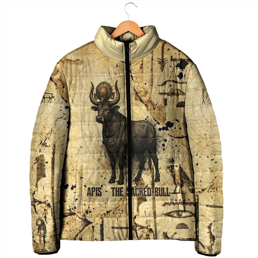 Apis Padded Jacket Ancient Egyptian Papyrus Map, Egyptian Crown Bull Illustration - African Pride