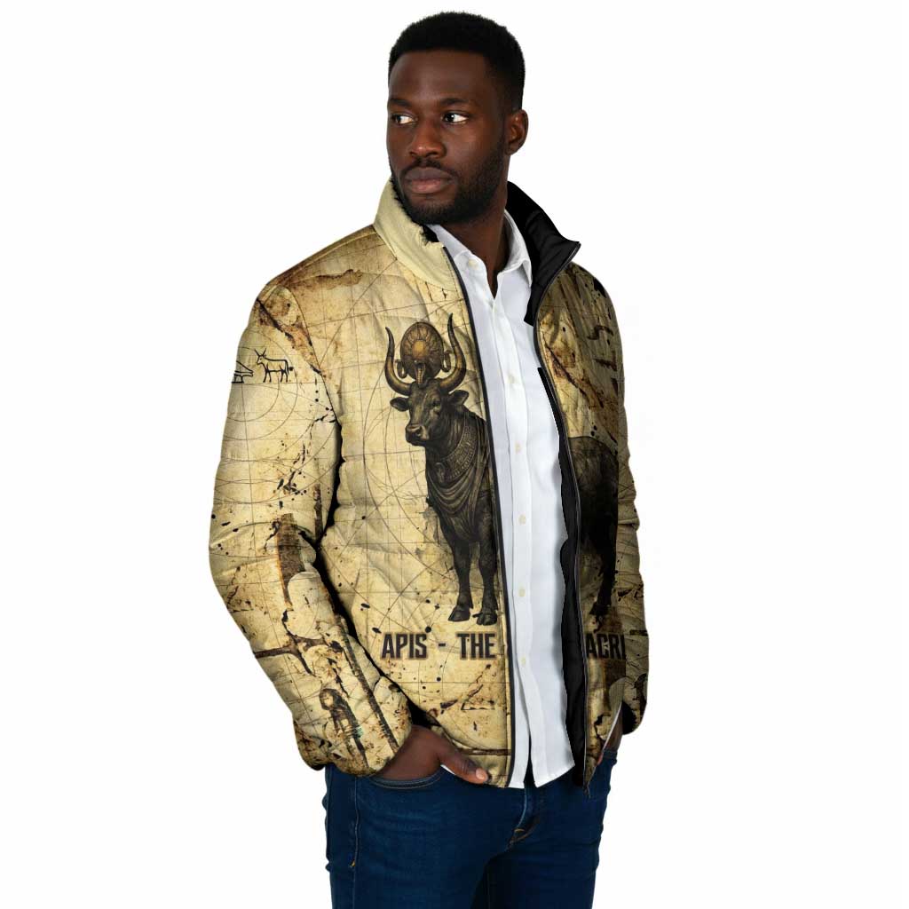 Apis Padded Jacket Ancient Egyptian Papyrus Map, Egyptian Crown Bull Illustration - African Pride