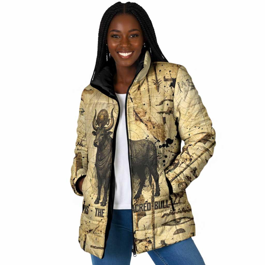 Apis Padded Jacket Ancient Egyptian Papyrus Map, Egyptian Crown Bull Illustration - African Pride