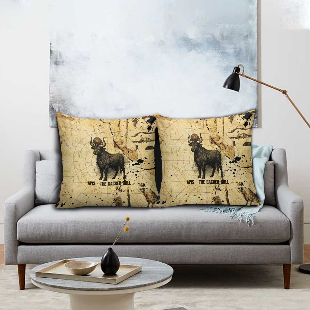 Apis Pillow Cover Ancient Egyptian Papyrus Map, Egyptian Crown Bull Illustration - African Pride