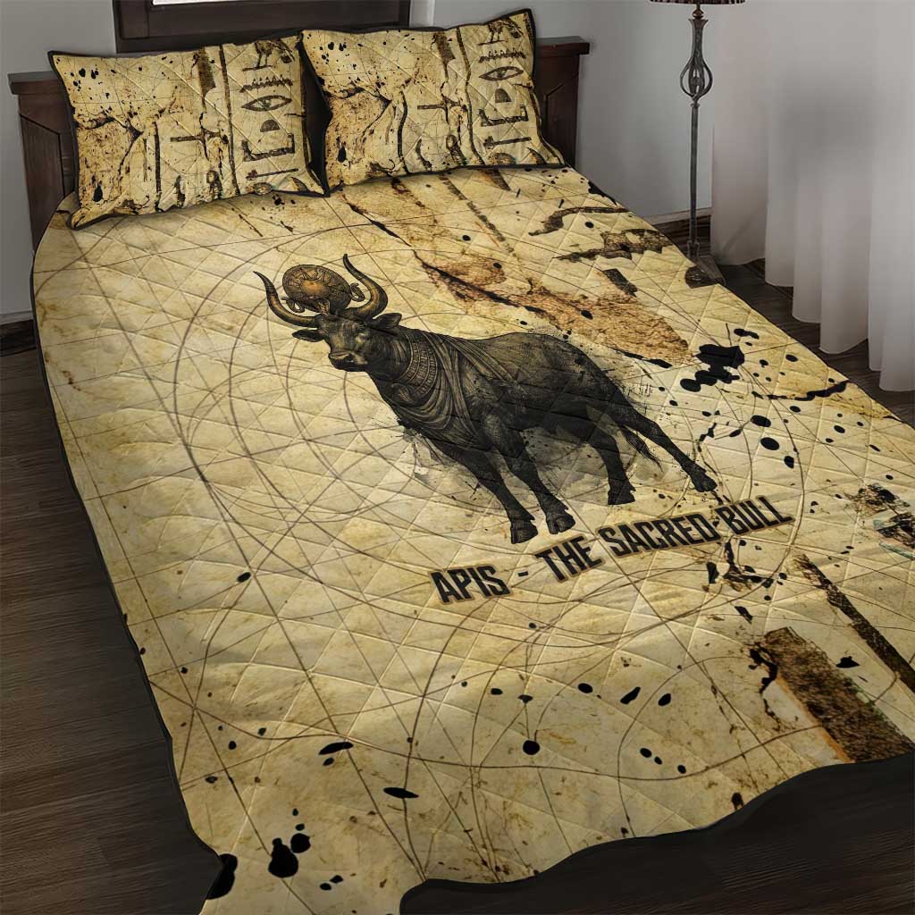 Apis Quilt Bed Set Ancient Egyptian Papyrus Map, Egyptian Crown Bull Illustration - African Pride