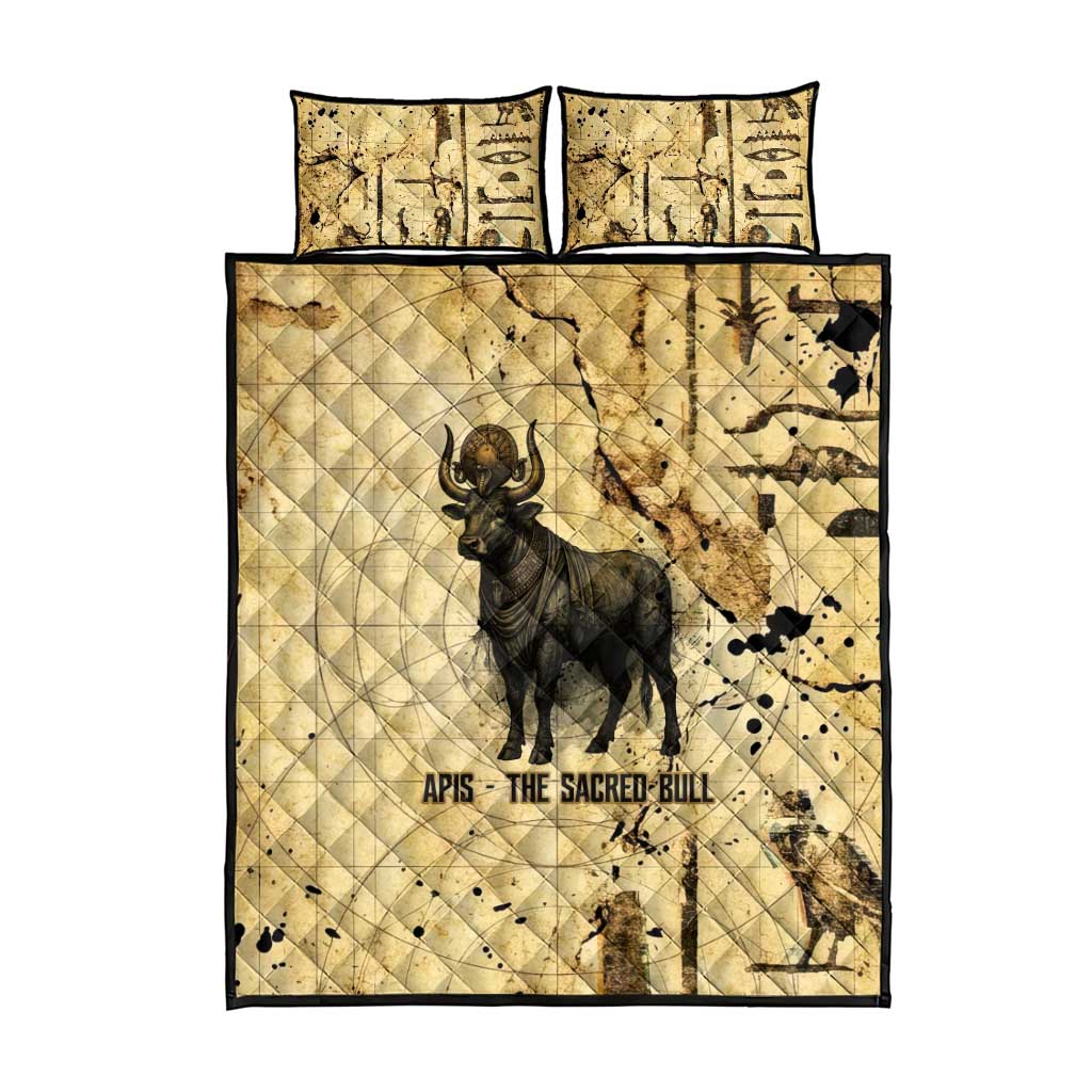 Apis Quilt Bed Set Ancient Egyptian Papyrus Map, Egyptian Crown Bull Illustration - African Pride