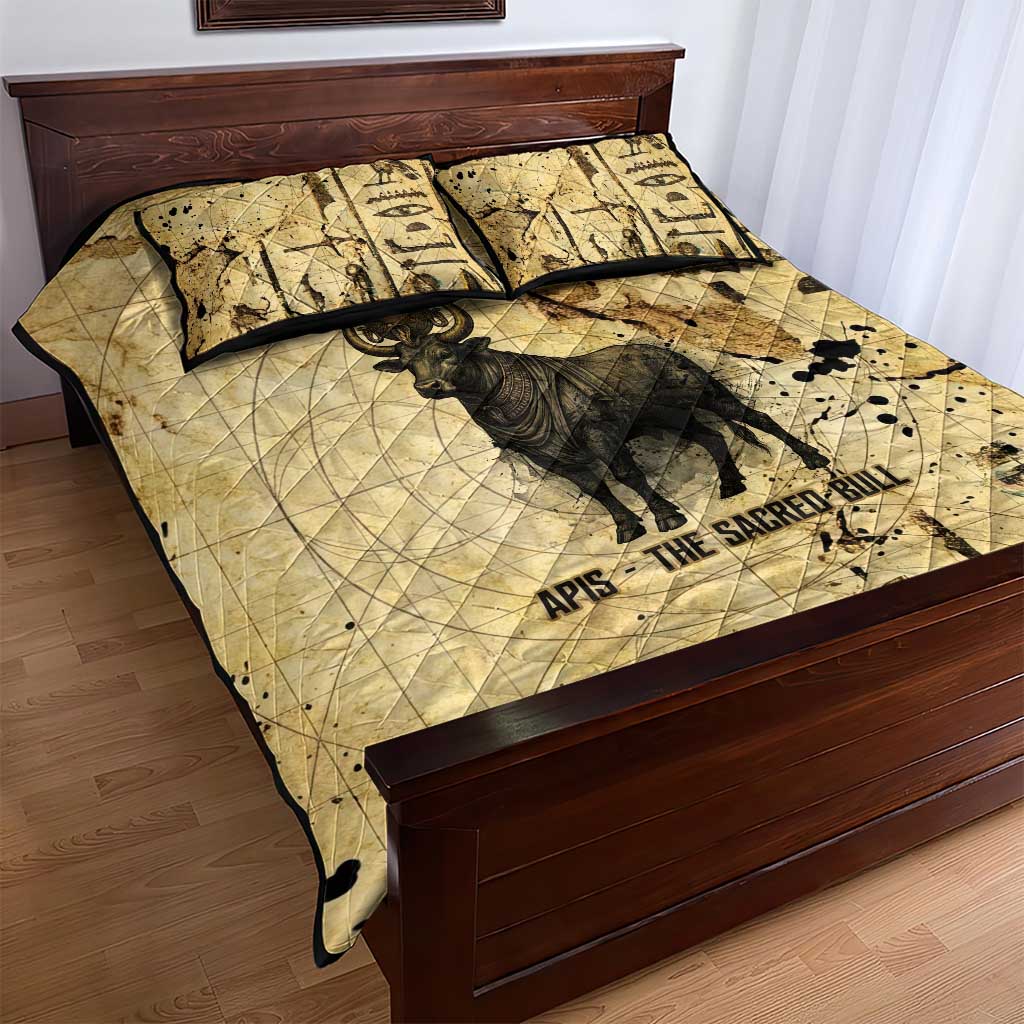 Apis Quilt Bed Set Ancient Egyptian Papyrus Map, Egyptian Crown Bull Illustration - African Pride