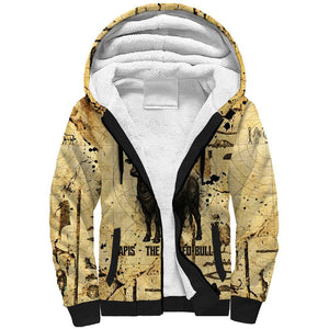 Apis Sherpa Hoodie Ancient Egyptian Papyrus Map, Egyptian Crown Bull Illustration - African Pride