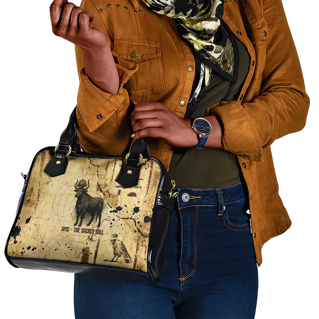 Apis Shoulder Handbag Ancient Egyptian Papyrus Map, Egyptian Crown Bull Illustration - African Pride