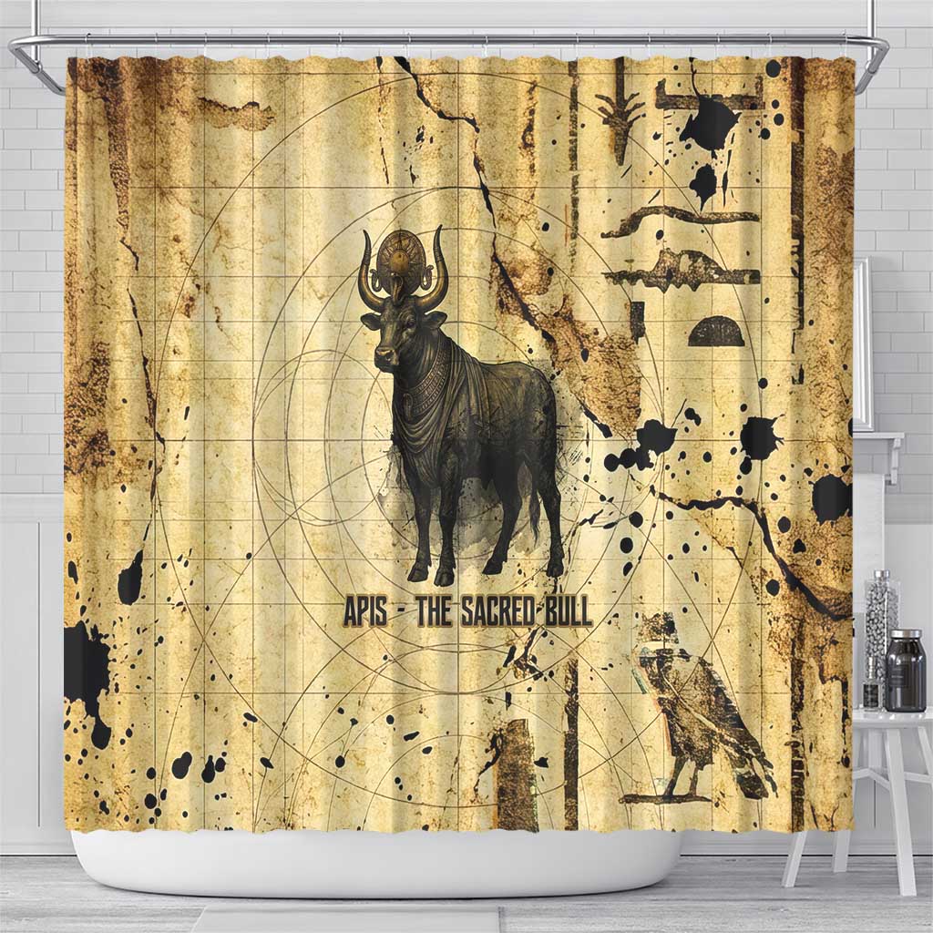 Apis Shower Curtain Ancient Egyptian Papyrus Map, Egyptian Crown Bull Illustration - African Pride