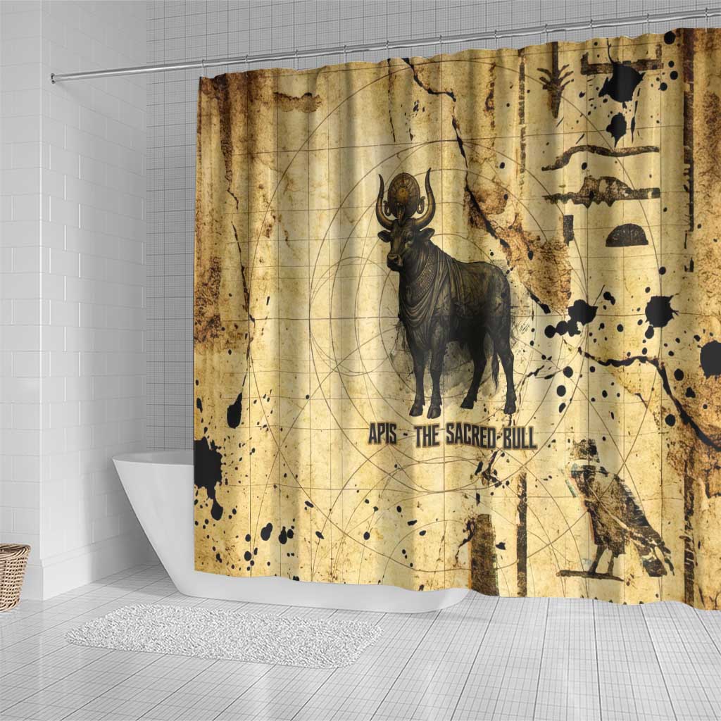 Apis Shower Curtain Ancient Egyptian Papyrus Map, Egyptian Crown Bull Illustration - African Pride