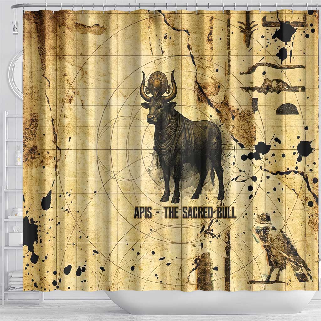 Apis Shower Curtain Ancient Egyptian Papyrus Map, Egyptian Crown Bull Illustration - African Pride