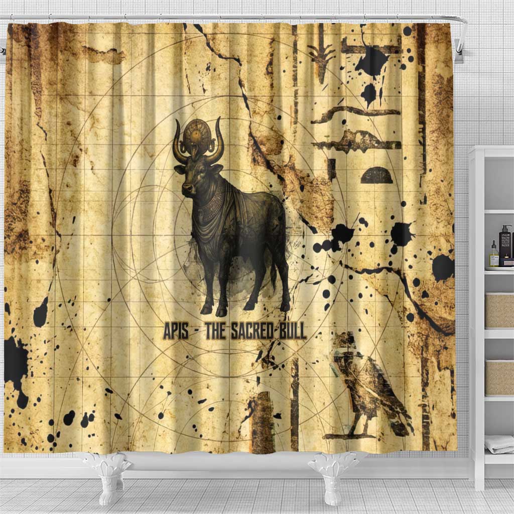Apis Shower Curtain Ancient Egyptian Papyrus Map, Egyptian Crown Bull Illustration - African Pride
