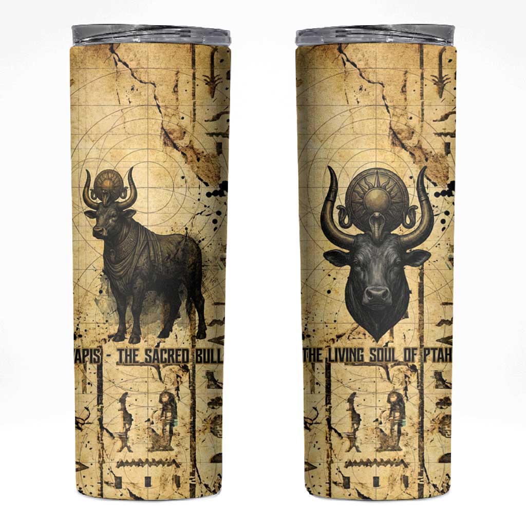 Apis Skinny Tumbler Ancient Egyptian Papyrus Map, Egyptian Crown Bull Illustration - African Pride