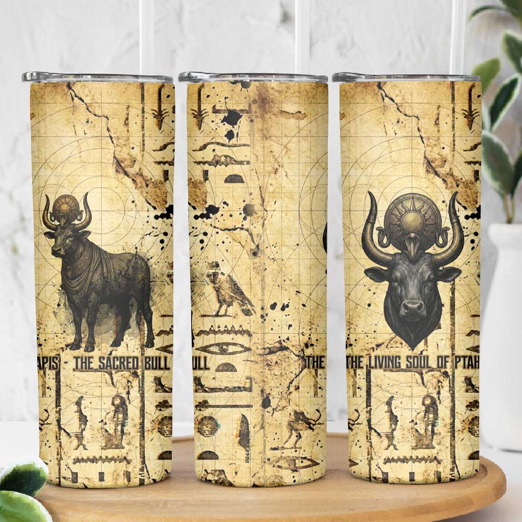 Apis Skinny Tumbler Ancient Egyptian Papyrus Map, Egyptian Crown Bull Illustration - African Pride