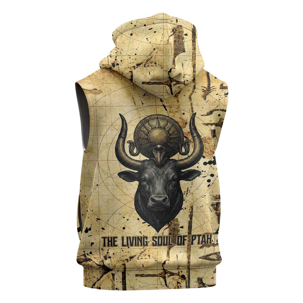 Apis Sleeveless Hoodie Ancient Egyptian Papyrus Map, Egyptian Crown Bull Illustration - African Pride