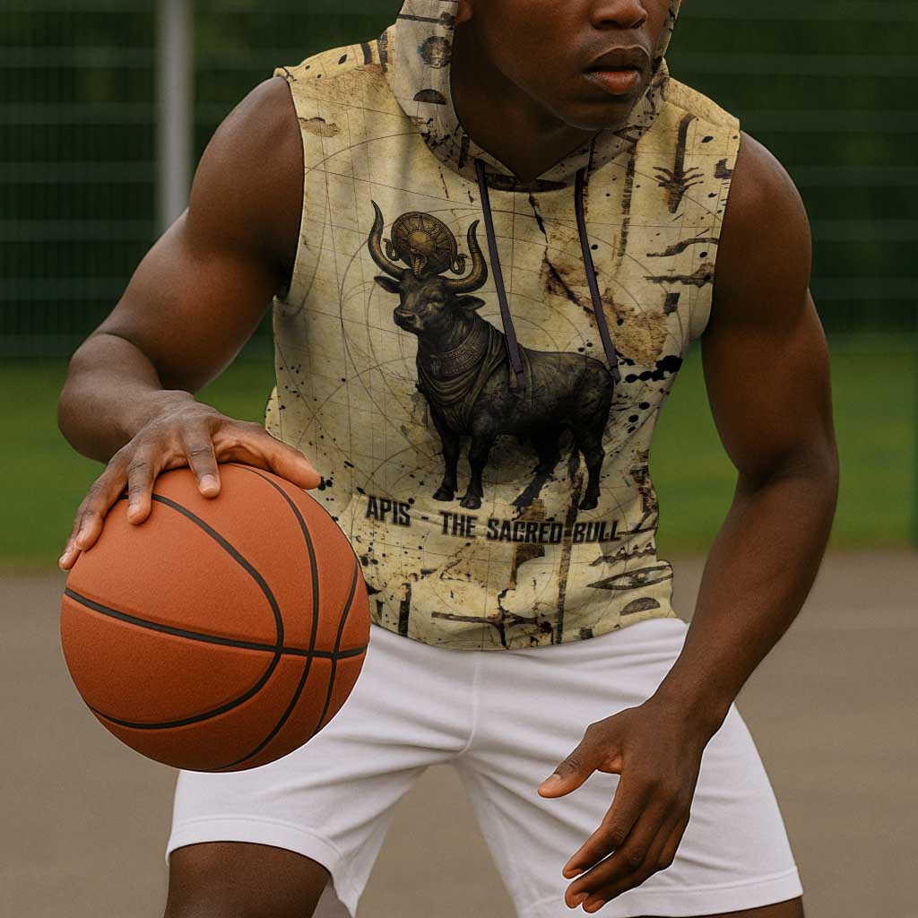 Apis Sleeveless Hoodie Ancient Egyptian Papyrus Map, Egyptian Crown Bull Illustration - African Pride