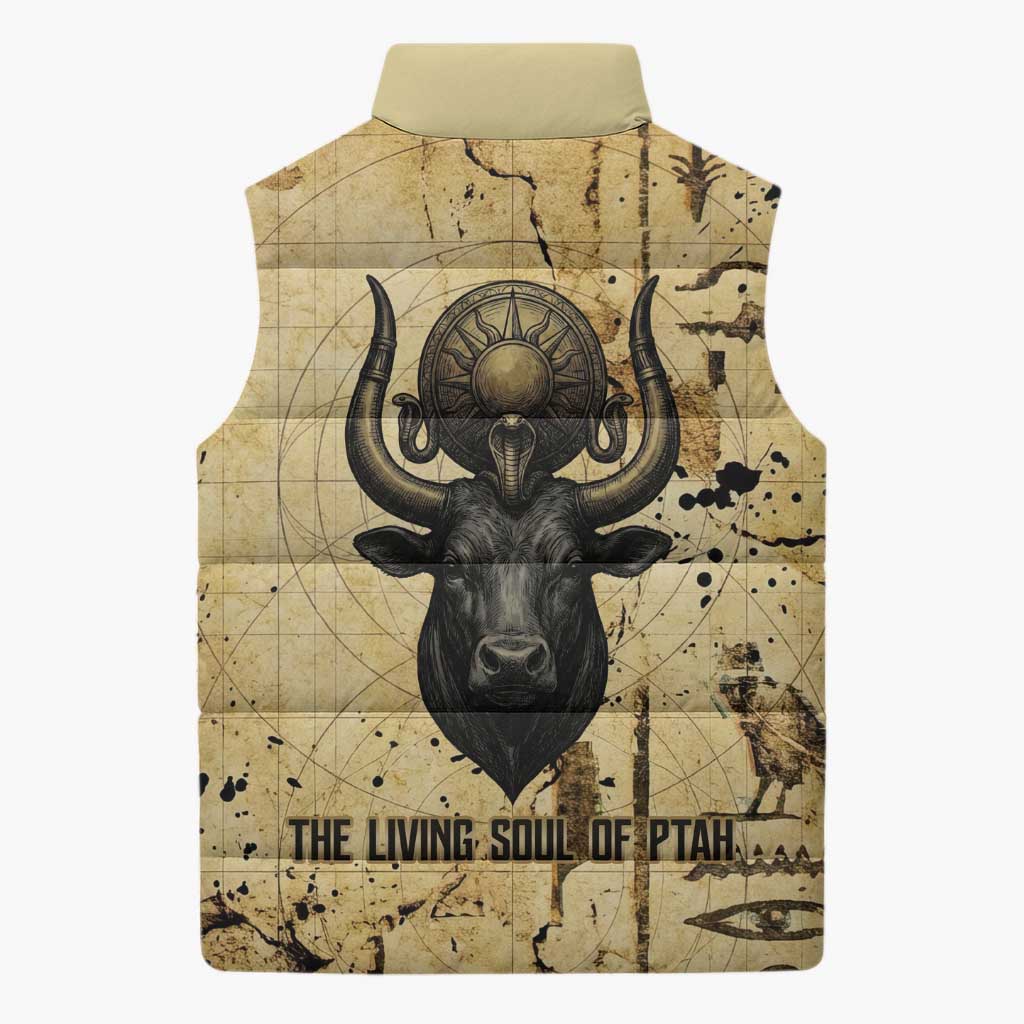 Apis Sleeveless Puffer Jacket Ancient Egyptian Papyrus Map, Egyptian Crown Bull Illustration - African Pride