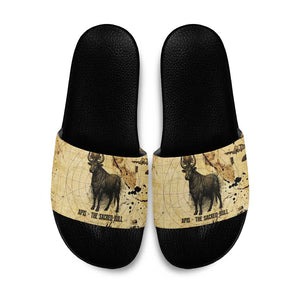 Apis Slide Sandals Ancient Egyptian Papyrus Map, Egyptian Crown Bull Illustration - African Pride