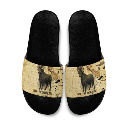 Apis Slide Sandals Ancient Egyptian Papyrus Map, Egyptian Crown Bull Illustration - African Pride
