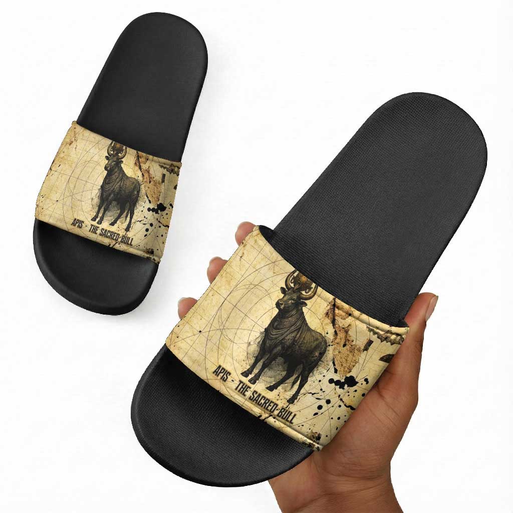 Apis Slide Sandals Ancient Egyptian Papyrus Map, Egyptian Crown Bull Illustration - African Pride