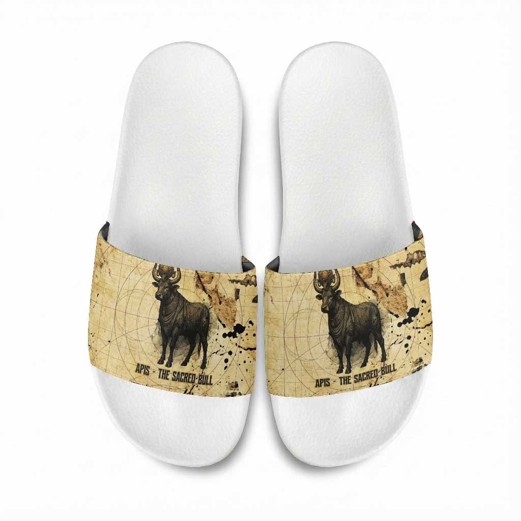 Apis Slide Sandals Ancient Egyptian Papyrus Map, Egyptian Crown Bull Illustration - African Pride