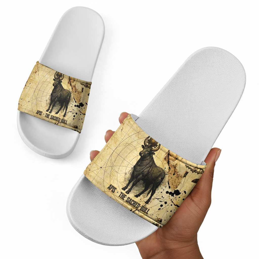 Apis Slide Sandals Ancient Egyptian Papyrus Map, Egyptian Crown Bull Illustration - African Pride
