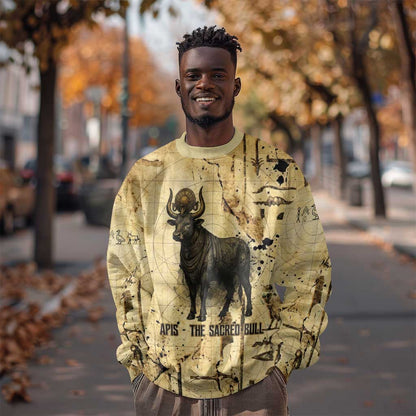 Apis Sweatshirt Ancient Egyptian Papyrus Map, Egyptian Crown Bull Illustration - African Pride