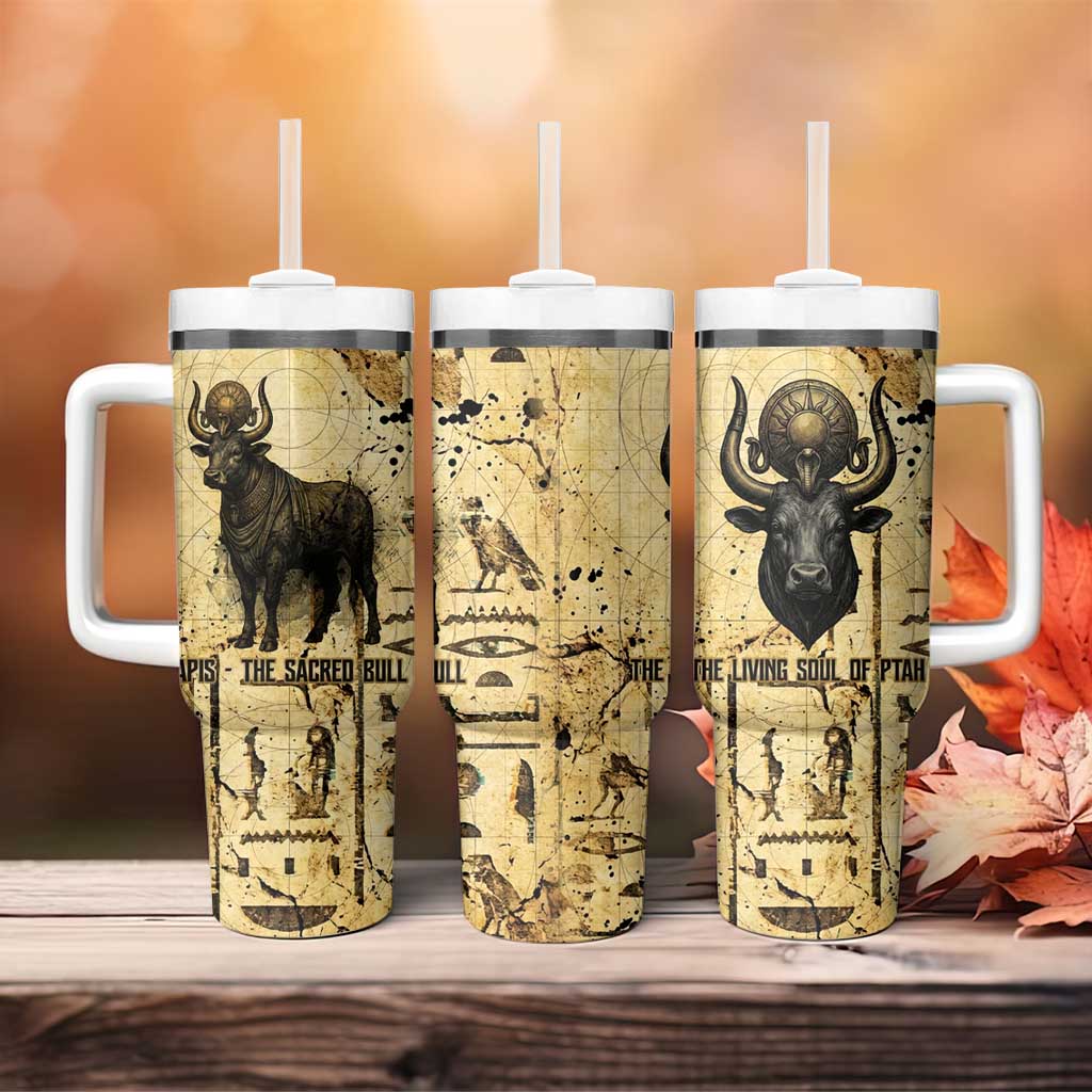Apis Tumbler With Handle Ancient Egyptian Papyrus Map, Egyptian Crown Bull Illustration - African Pride