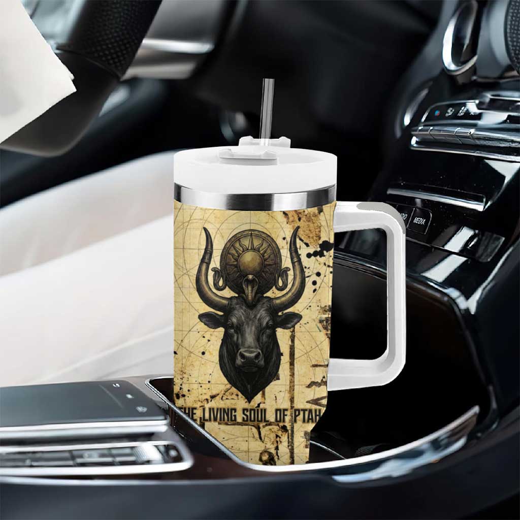 Apis Tumbler With Handle Ancient Egyptian Papyrus Map, Egyptian Crown Bull Illustration - African Pride