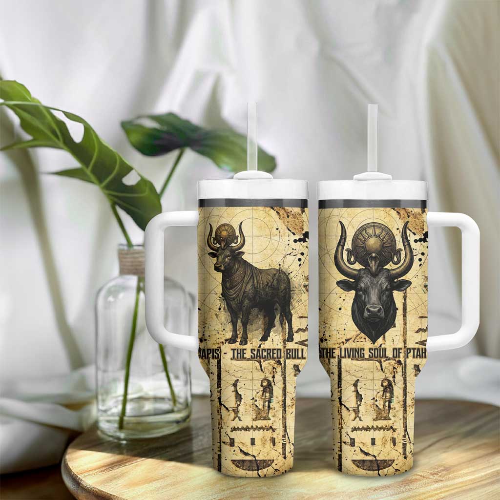 Apis Tumbler With Handle Ancient Egyptian Papyrus Map, Egyptian Crown Bull Illustration - African Pride