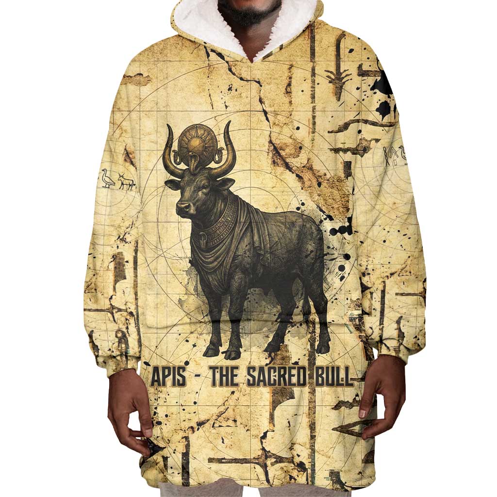 Apis Wearable Blanket Hoodie Ancient Egyptian Papyrus Map, Egyptian Crown Bull Illustration - African Pride
