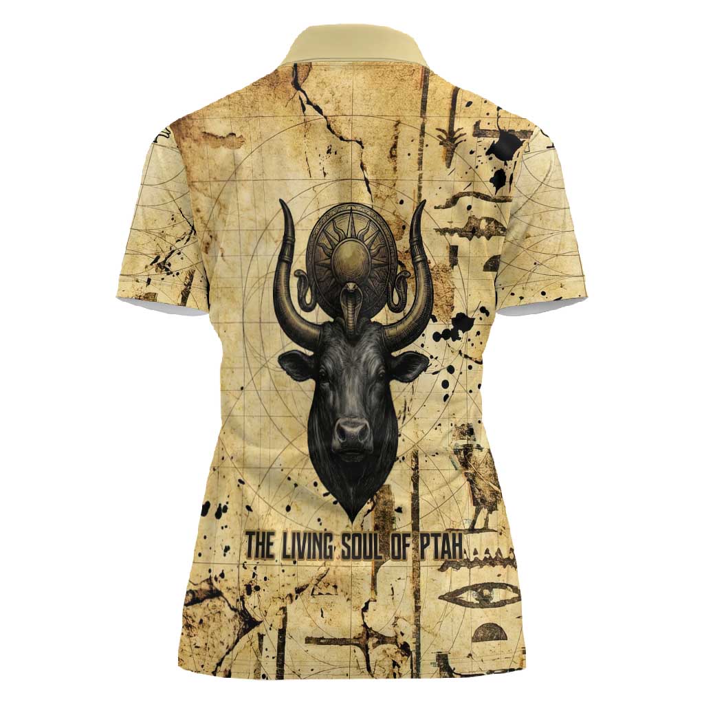Apis Women Polo Shirt Ancient Egyptian Papyrus Map, Egyptian Crown Bull Illustration - African Pride