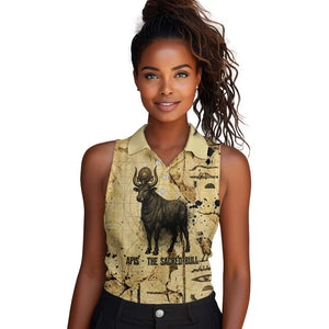 Apis Women Sleeveless Polo Shirt Ancient Egyptian Papyrus Map, Egyptian Crown Bull Illustration - African Pride