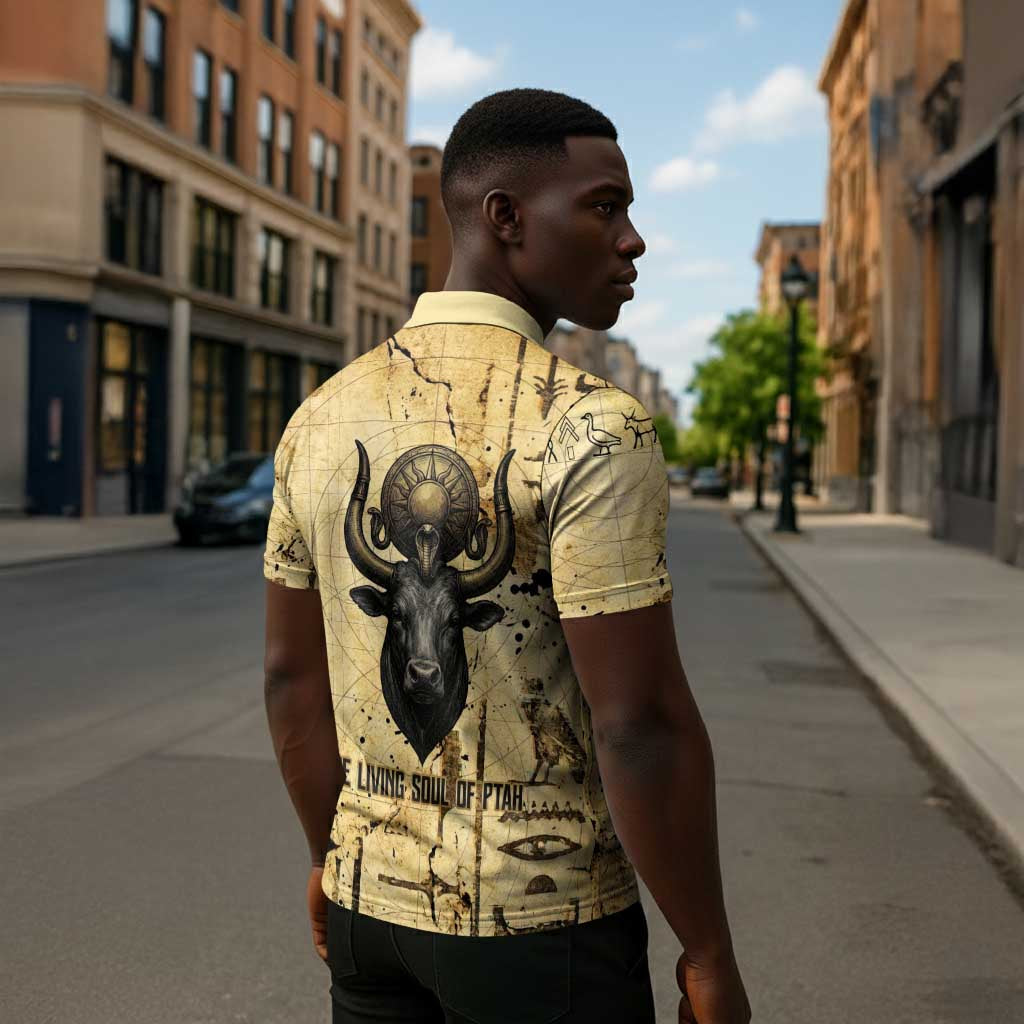 Apis Zipper Polo Shirt Ancient Egyptian Papyrus Map, Egyptian Crown Bull Illustration - African Pride