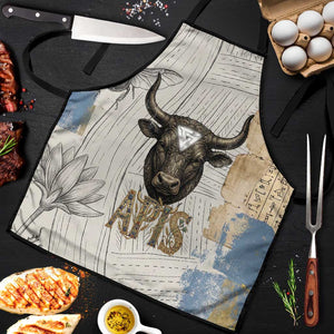 Apis Ancient Egyptian Apron with Beige-Gray Hieroglyphic, Ornate Bull Head, and Gold-Blue Typography - African Pride