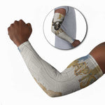 Apis Ancient Egyptian Arm Sleeves with Beige-Gray Hieroglyphic, Ornate Bull Head, and Gold-Blue Typography - African Pride