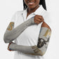 Apis Ancient Egyptian Arm Sleeves with Beige-Gray Hieroglyphic, Ornate Bull Head, and Gold-Blue Typography - African Pride