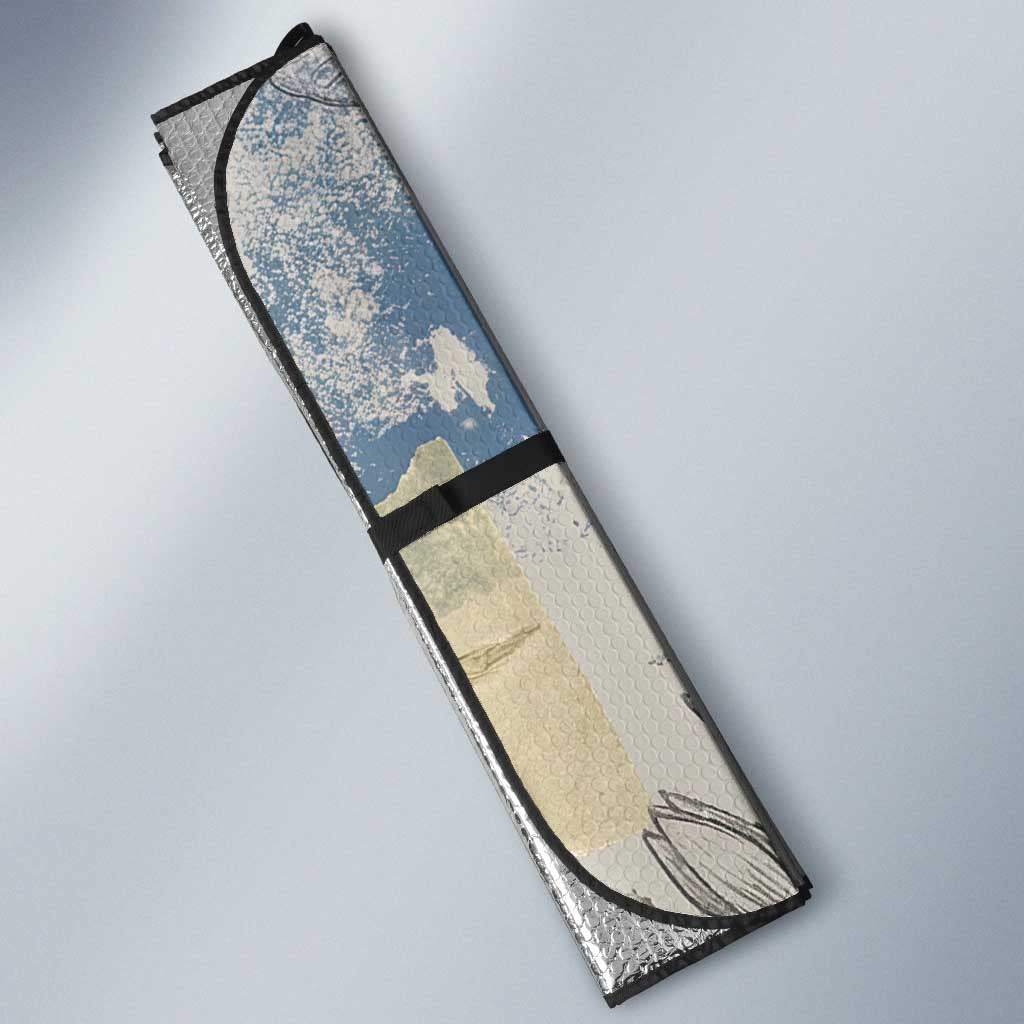 Apis Ancient Egyptian Auto Sun Shade with Beige-Gray Hieroglyphic, Ornate Bull Head, and Gold-Blue Typography - African Pride