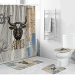 Apis Ancient Egyptian Bathroom Set with Beige-Gray Hieroglyphic, Ornate Bull Head, and Gold-Blue Typography - African Pride