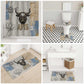 Apis Ancient Egyptian Bathroom Set with Beige-Gray Hieroglyphic, Ornate Bull Head, and Gold-Blue Typography - African Pride