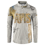 Apis Ancient Egyptian Button Sweatshirt with Beige-Gray Hieroglyphic, Ornate Bull Head, and Gold-Blue Typography