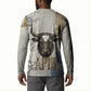 Apis Ancient Egyptian Button Sweatshirt with Beige-Gray Hieroglyphic, Ornate Bull Head, and Gold-Blue Typography