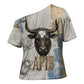 Apis Ancient Egyptian Cross Shoulder Shirt with Beige-Gray Hieroglyphic, Ornate Bull Head, and Gold-Blue Typography - African Pride