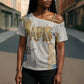 Apis Ancient Egyptian Cross Shoulder Shirt with Beige-Gray Hieroglyphic, Ornate Bull Head, and Gold-Blue Typography - African Pride