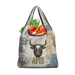 Apis Ancient Egyptian Grocery Bag with Beige-Gray Hieroglyphic, Ornate Bull Head, and Gold-Blue Typography - African Pride