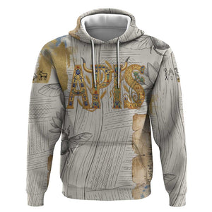 Apis Ancient Egyptian Hoodie with Beige-Gray Hieroglyphic, Ornate Bull Head, and Gold-Blue Typography - African Pride
