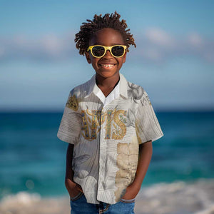Apis Ancient Egyptian Kid Hawaiian Shirt with Beige-Gray Hieroglyphic, Ornate Bull Head, and Gold-Blue Typography - African Pride